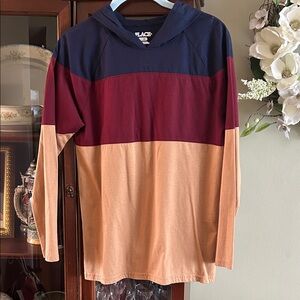 XL The Children's Place Navy, Maroon & Tan Colorblock Hoodie